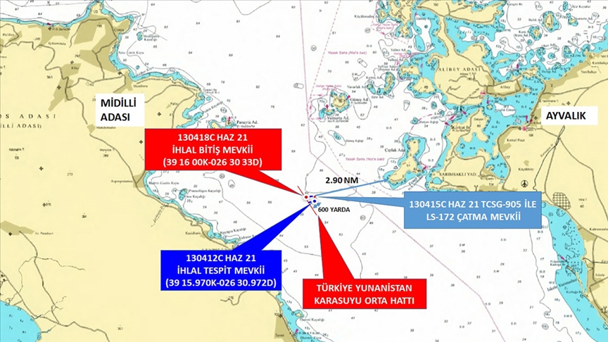 Yunan sahil güvenlik botu Ayvalık açıklarında ihlal ettiği Türk kara sularından çıkarıldı
