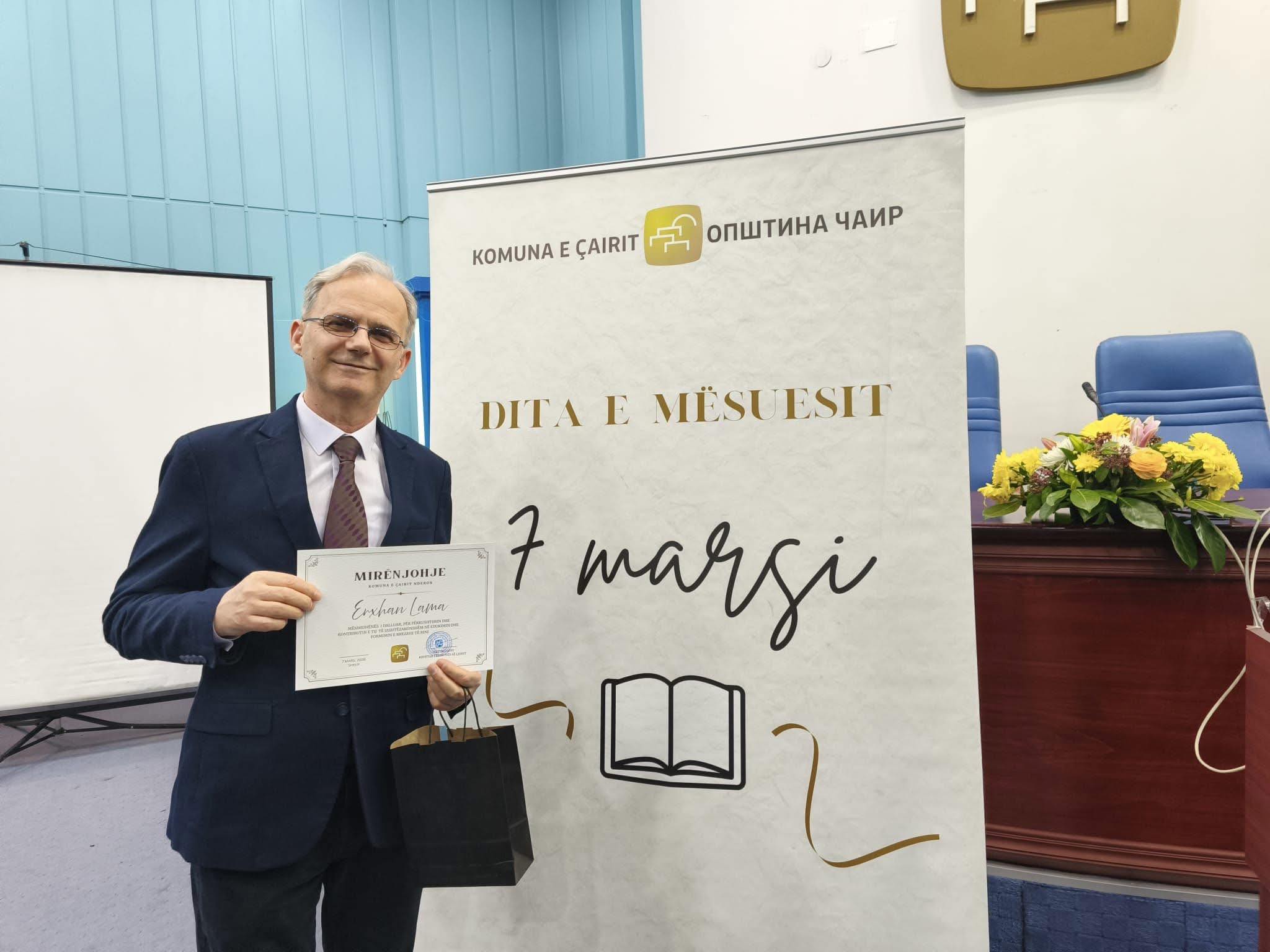 Çayır Belediyesi, Türk öğretmen Ercan Lama’ya “Takdir Belgesi” verdi