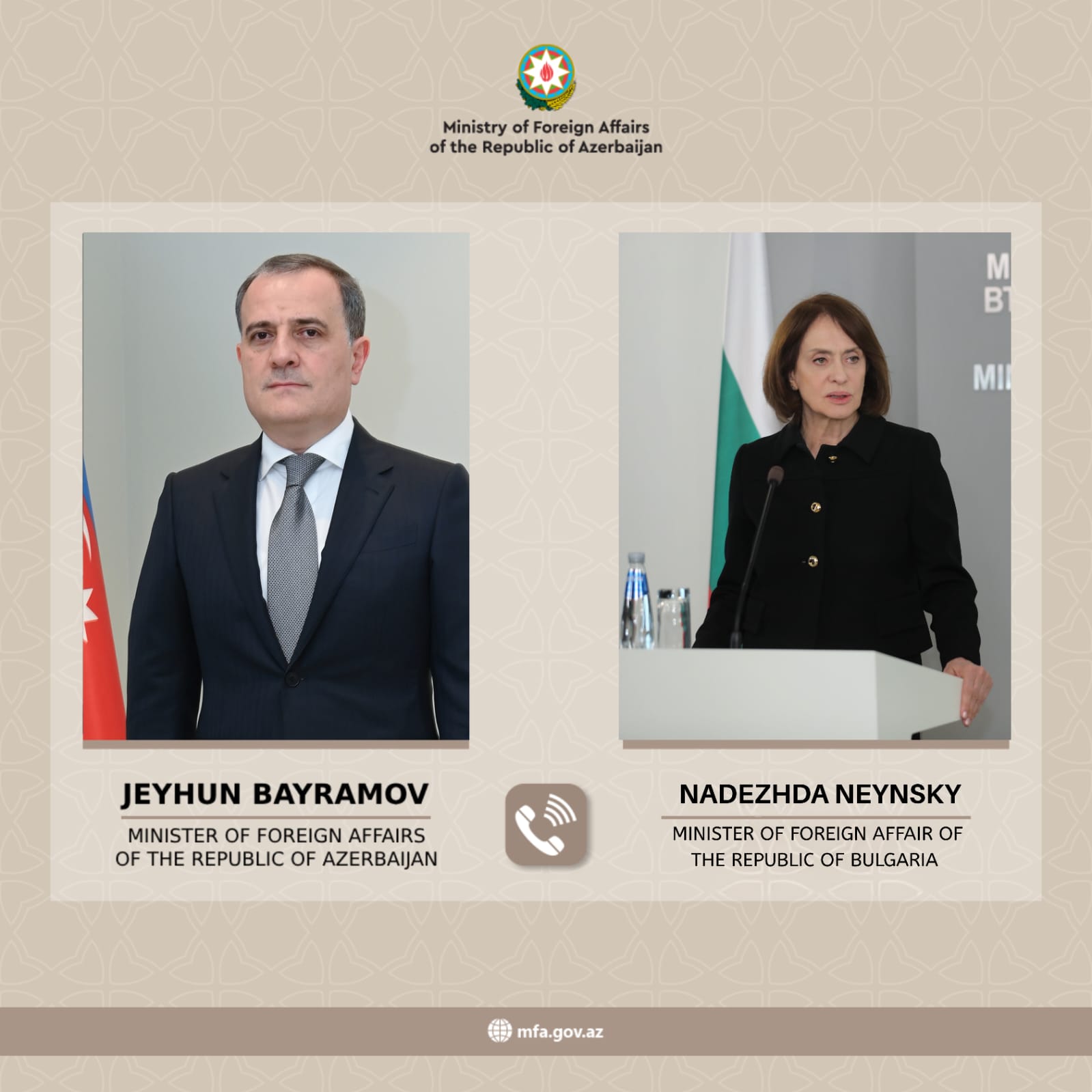 Bulgaristan Dışişleri Bakanı Neynski, Azeri mevkidaşı Bayramov ile telefonda görüştü